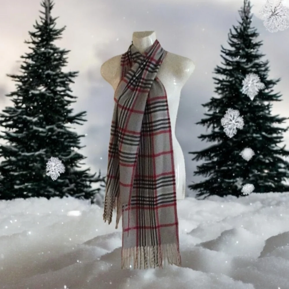 Scarf full-size Unisex grey red with fringe washable nice style unisex